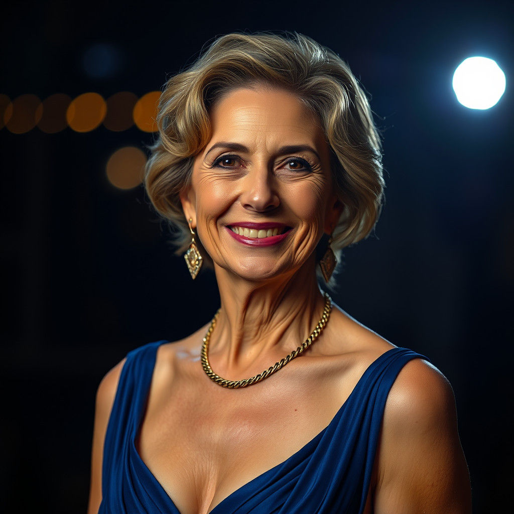 Elegant Spanish Woman in Blue Dress, Cinematic Lighting