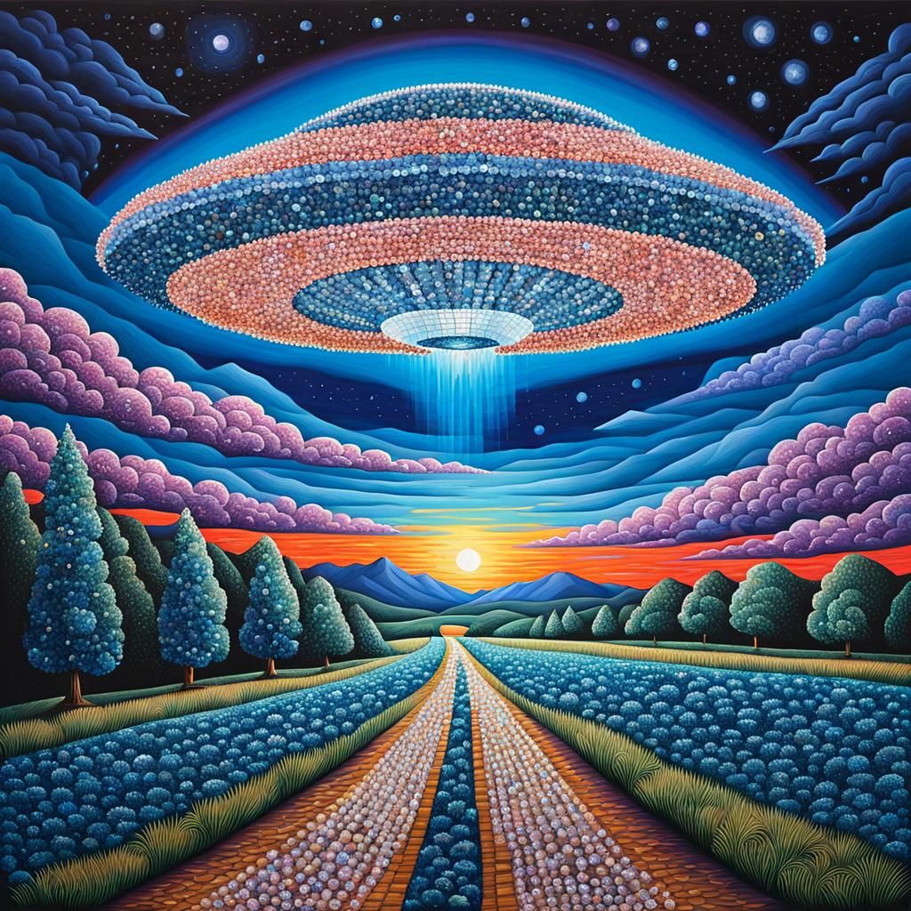 Crystal UFO over Country Road: Abstract Art