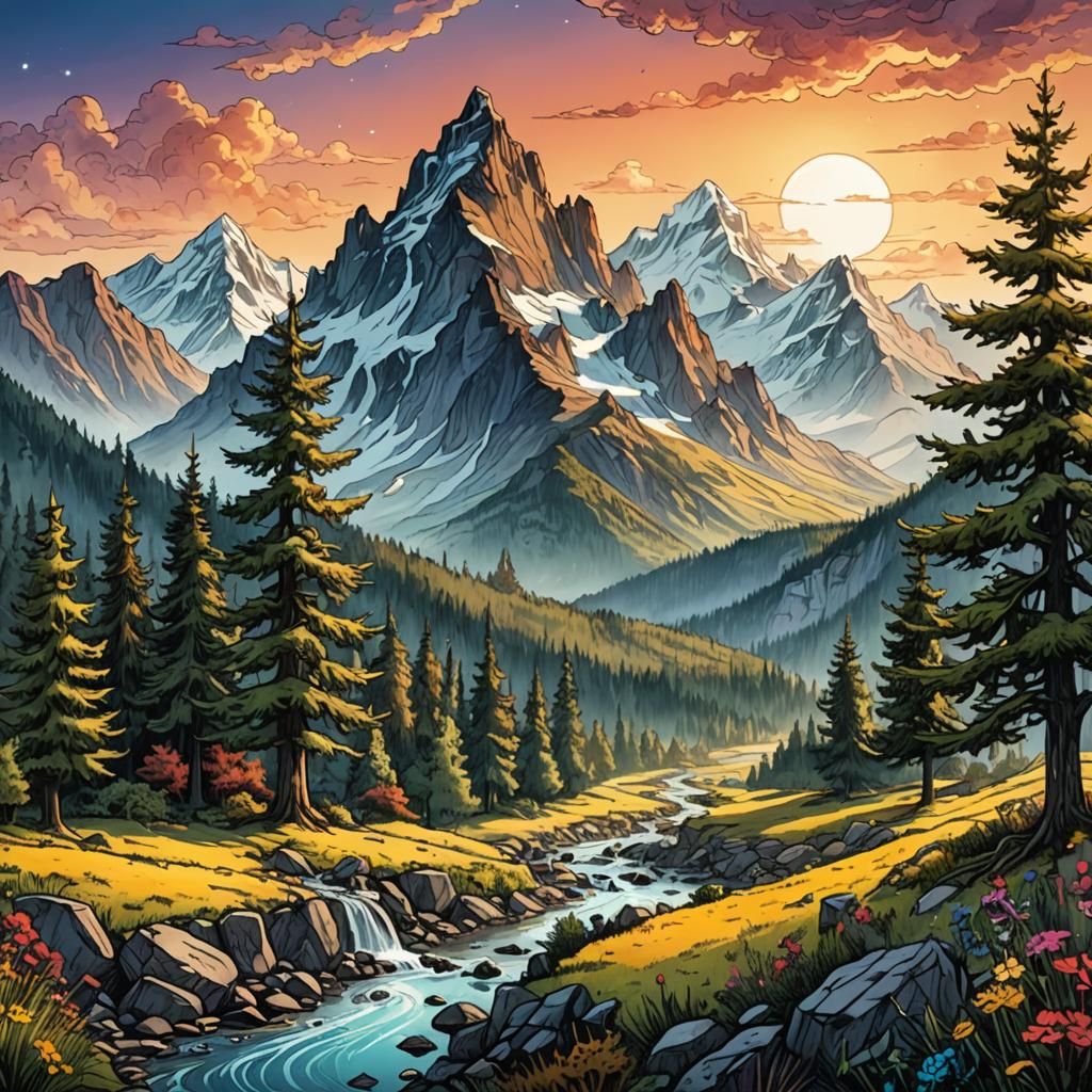 Doodle Fantasy Landscape on Parchment