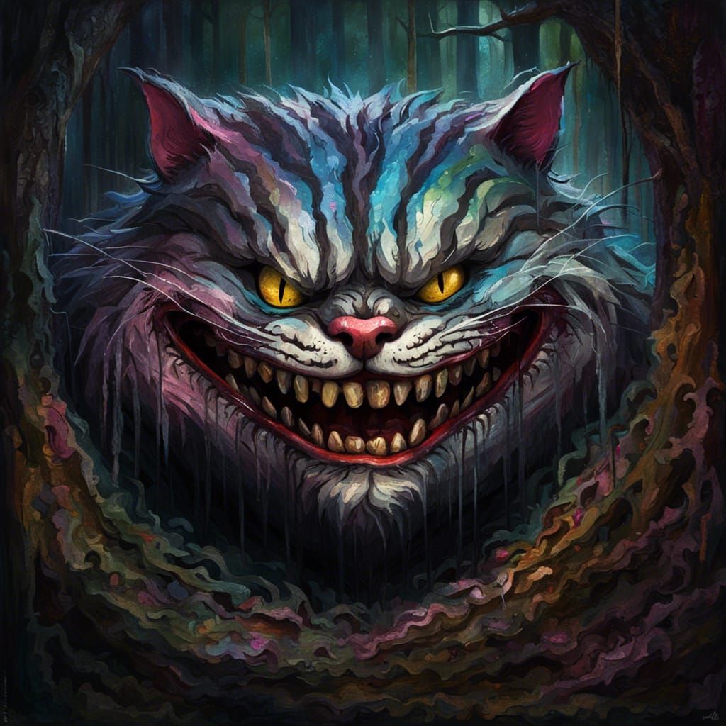 Grotesque Cheshire Cat as Impressionist Horror Painting
