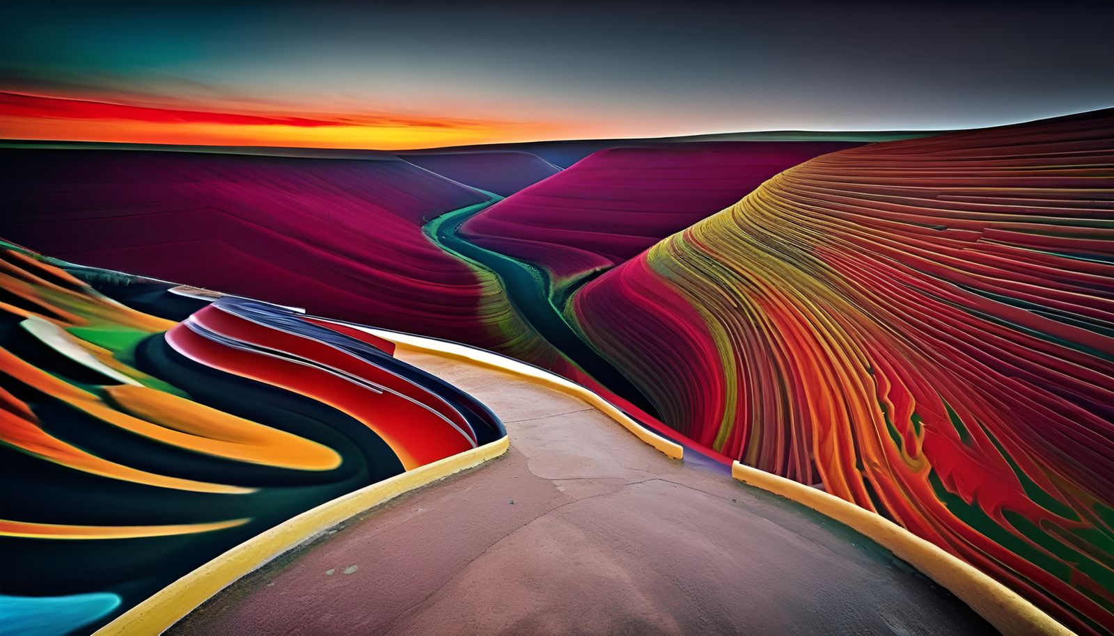 Abstract Curving Lines with Saturated Colors