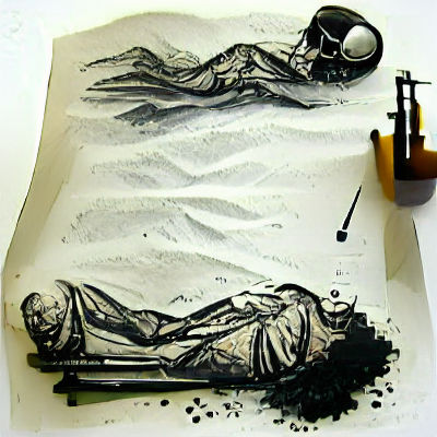 Monochromatic Ink Drawing of an Artist's Studio