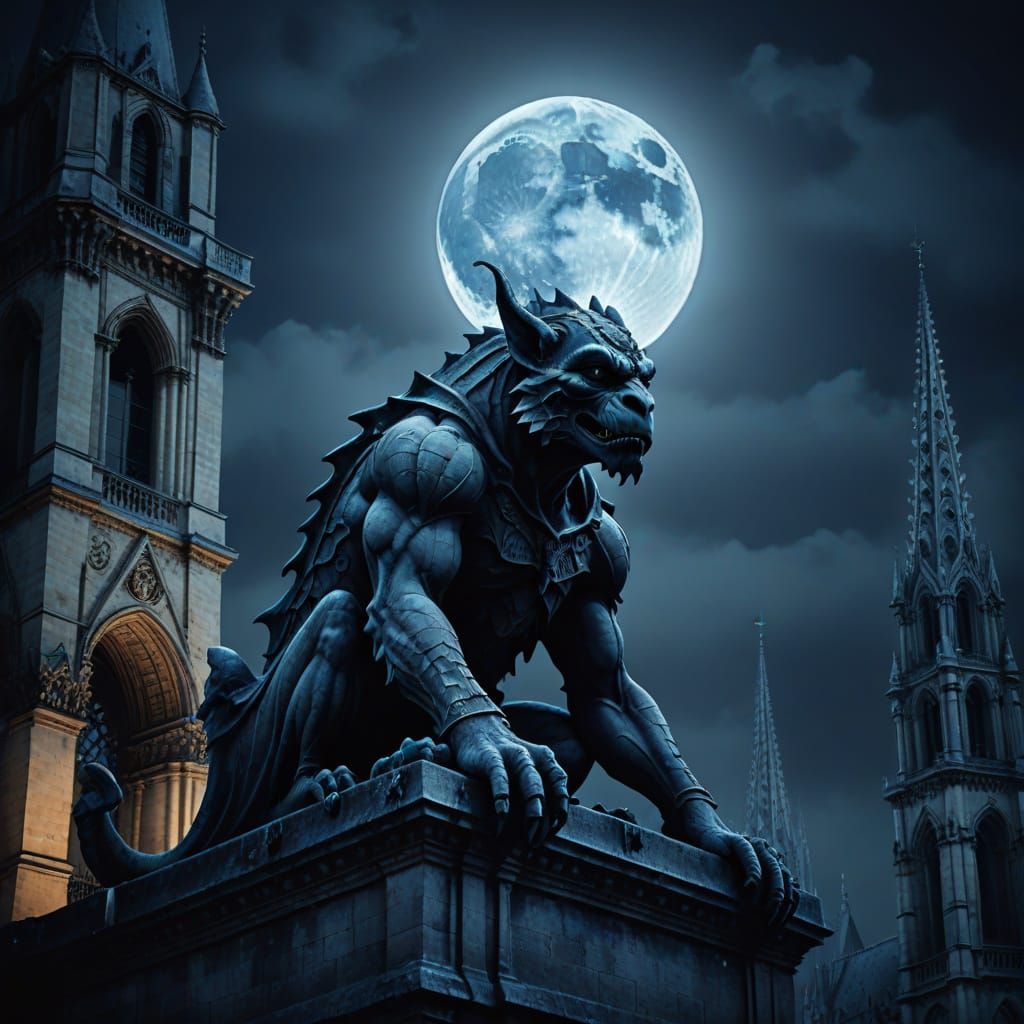 Gargoyle Over Paris in Gothic Digital Art