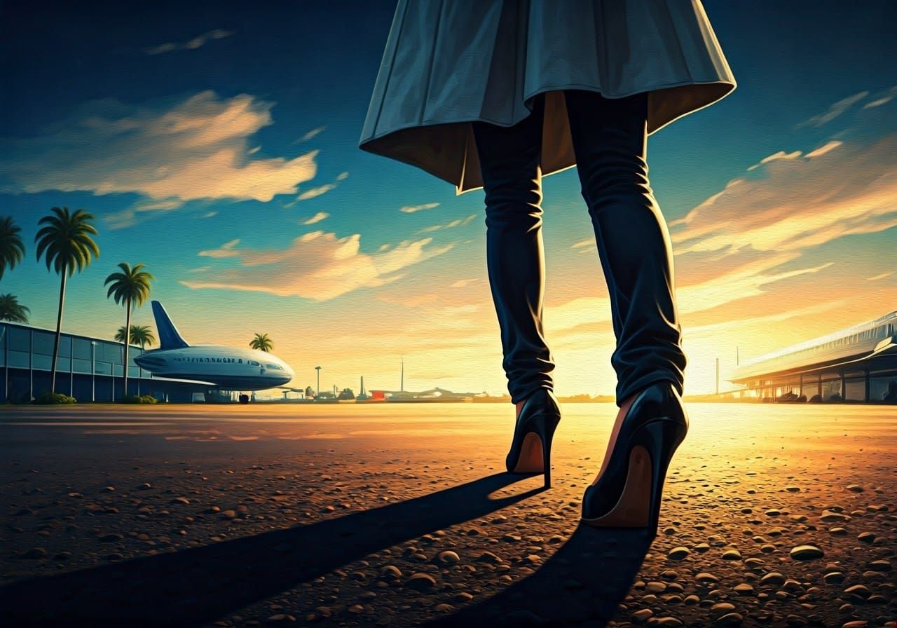 Emerging from Shadows in Tropical Airport