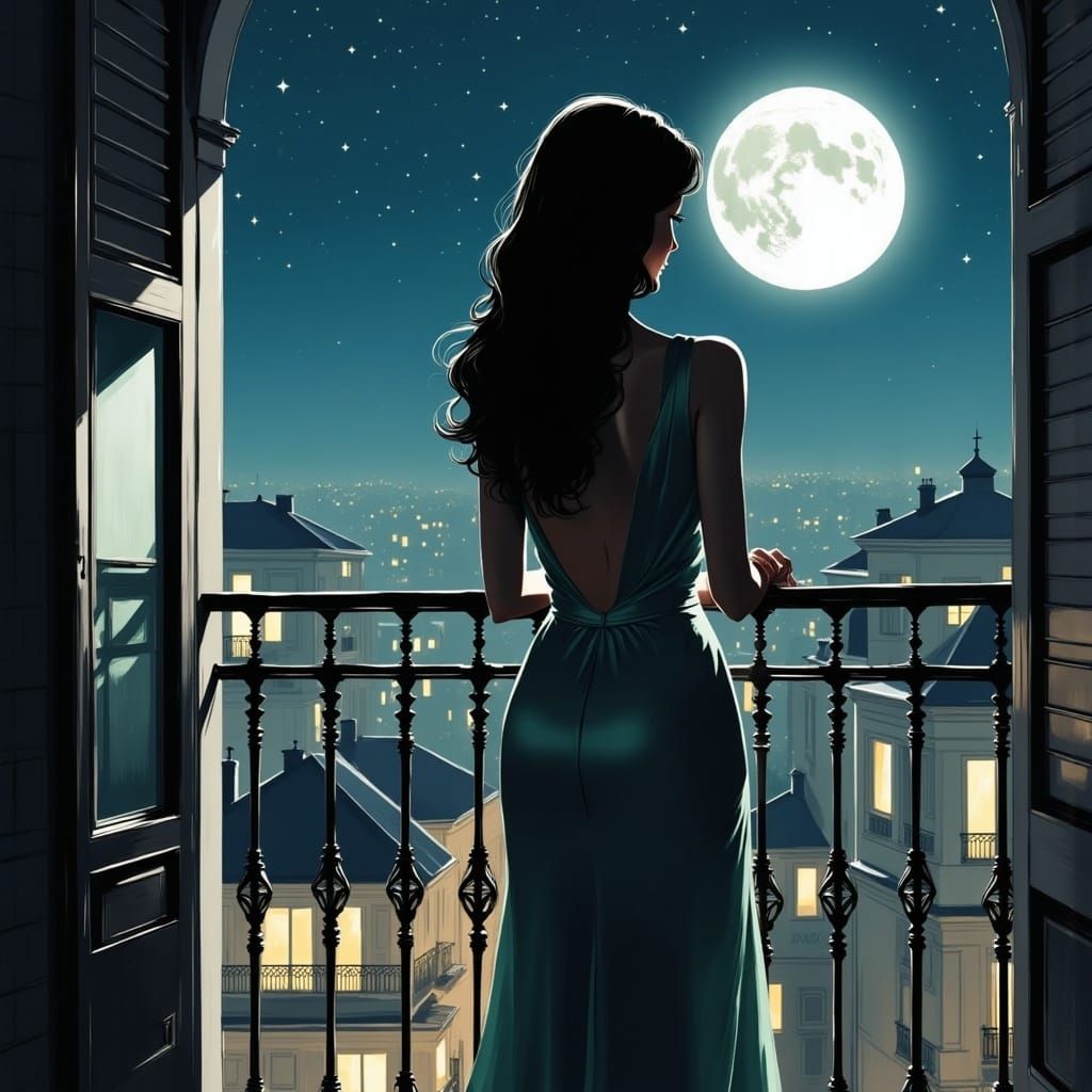 Woman on Balcony Overlooking Renaissance City in Comic Art S...