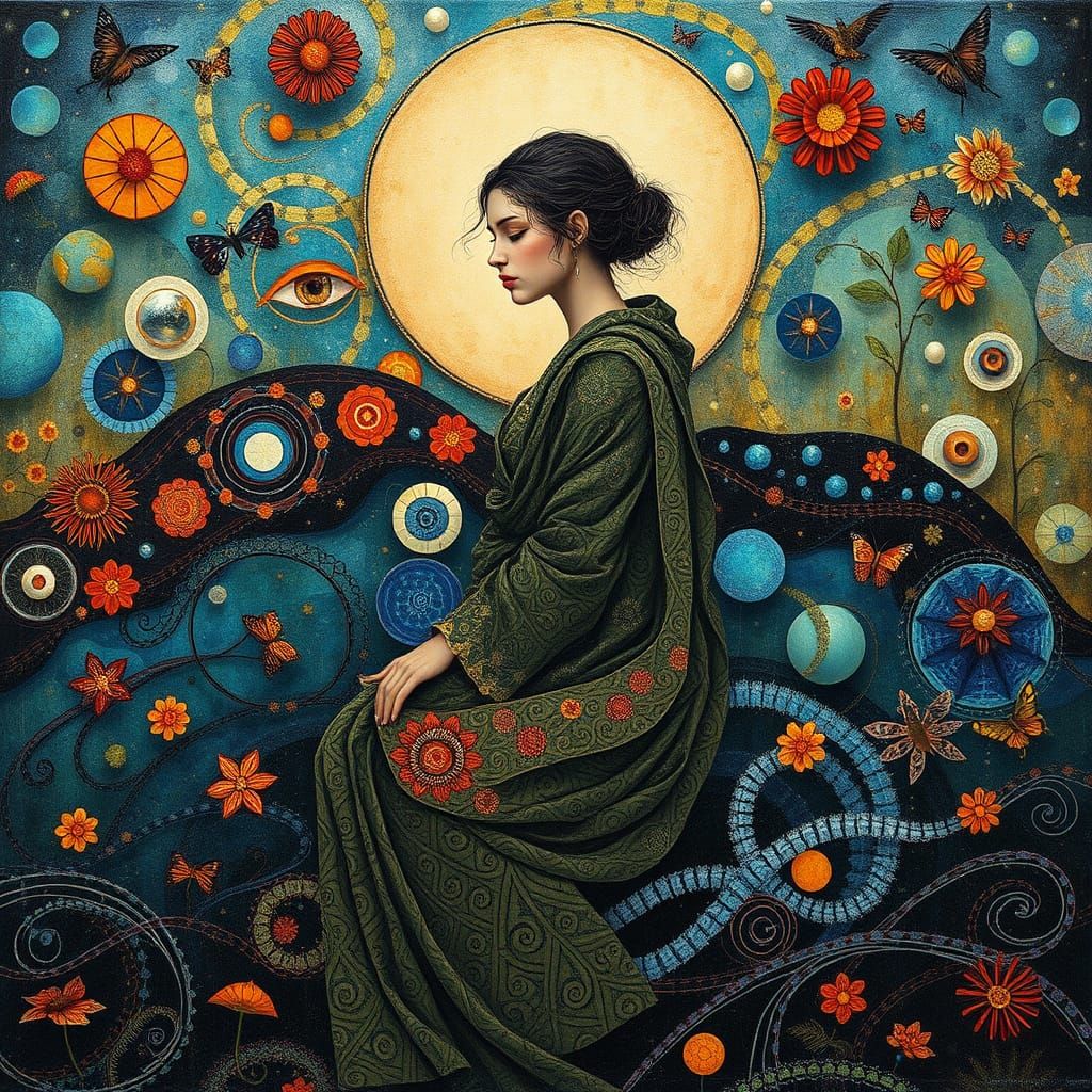 Surreal Figure Embodies Whimsical, Dreamlike Cosmic Landscap...