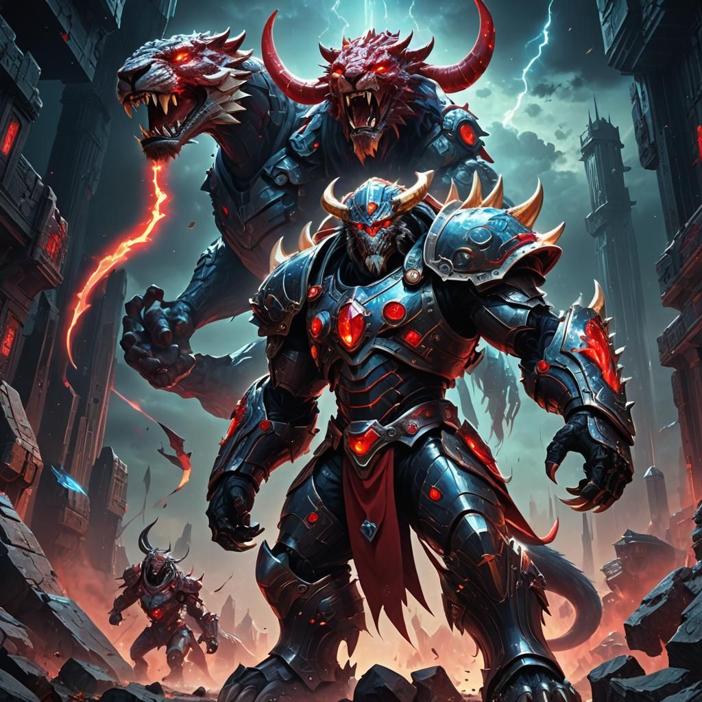 Imposing One-Eyed Giant Roars in Dark Fantasy Armor