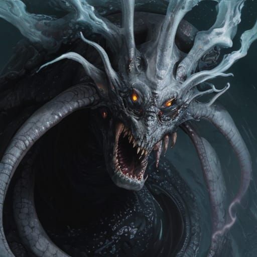 Surreal, Biomechanical Sea Monster Emerges from Dark Ocean D...