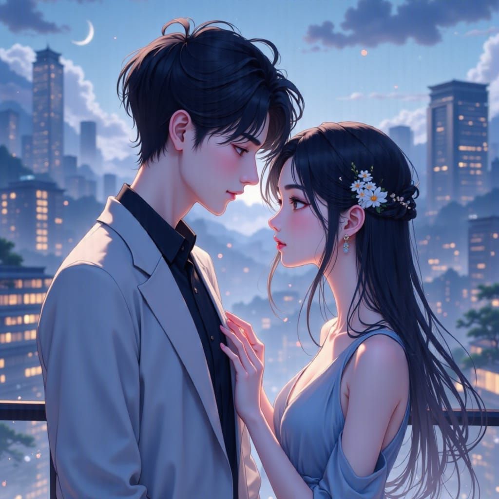Romantic Anime Couple Portrait in Donghua Style