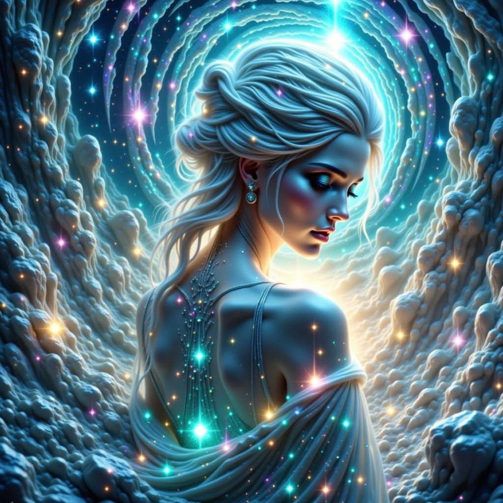 Ethereal Celestial Being in Art Nouveau Style