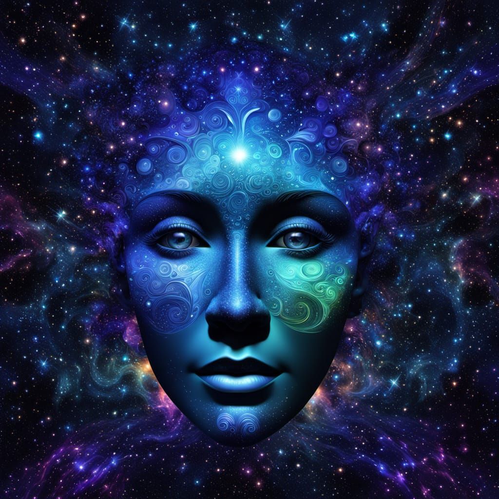 Cosmic Portrait in Abstract Fractal Vector Art Style