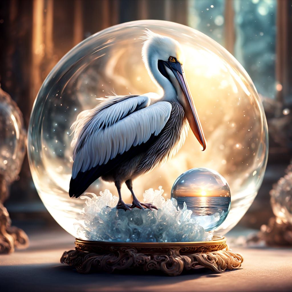 Pelican Inside Crystal Ball Whimsical Fantasy Art