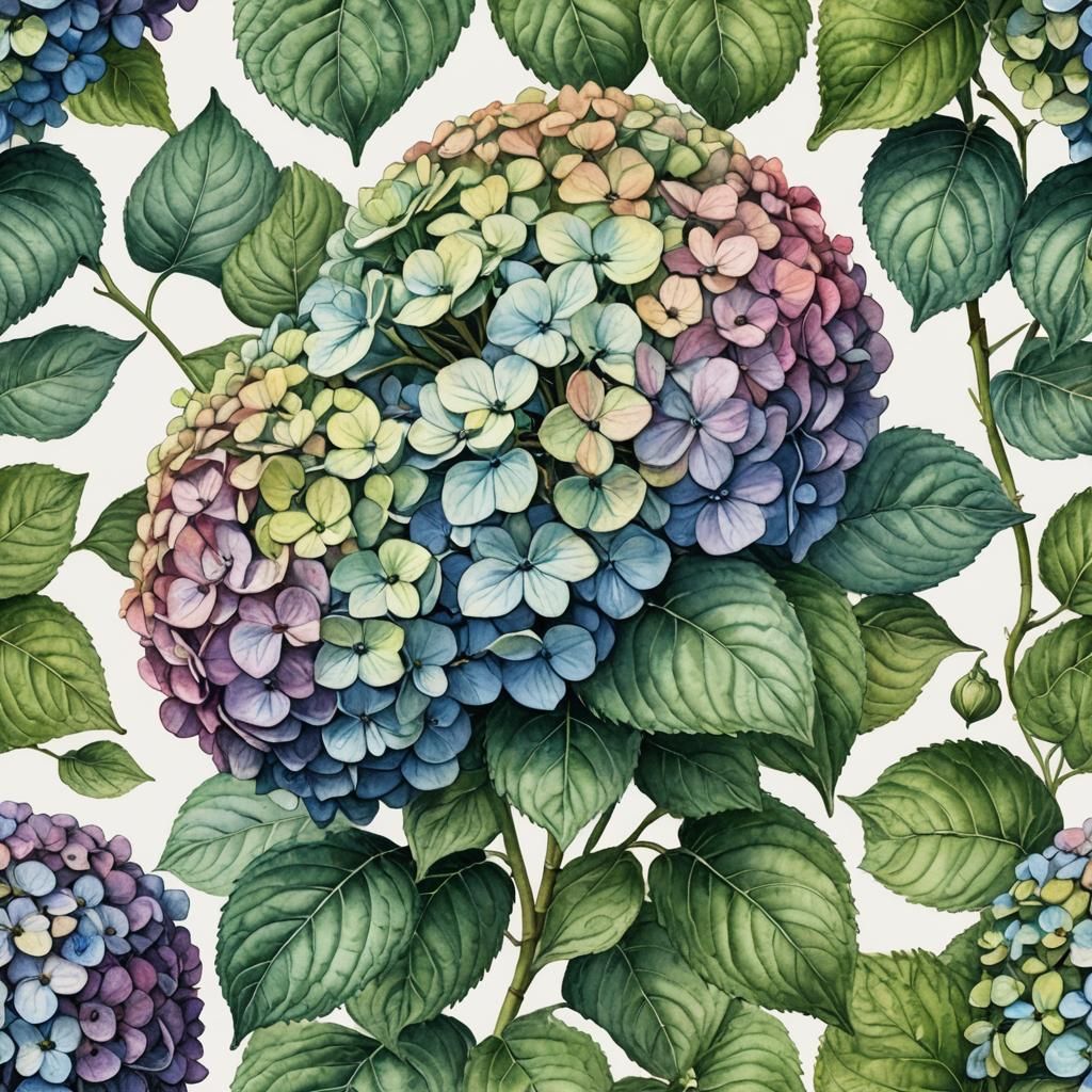 Watercolor Hydrangea Botanical Illustration