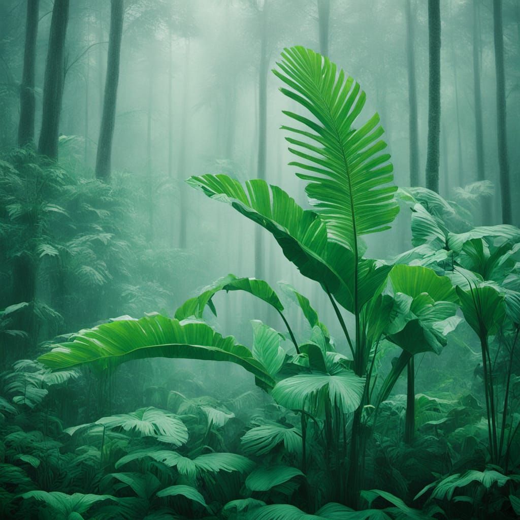 Surreal Viridian Rainforest in Abstract Minimalist Style