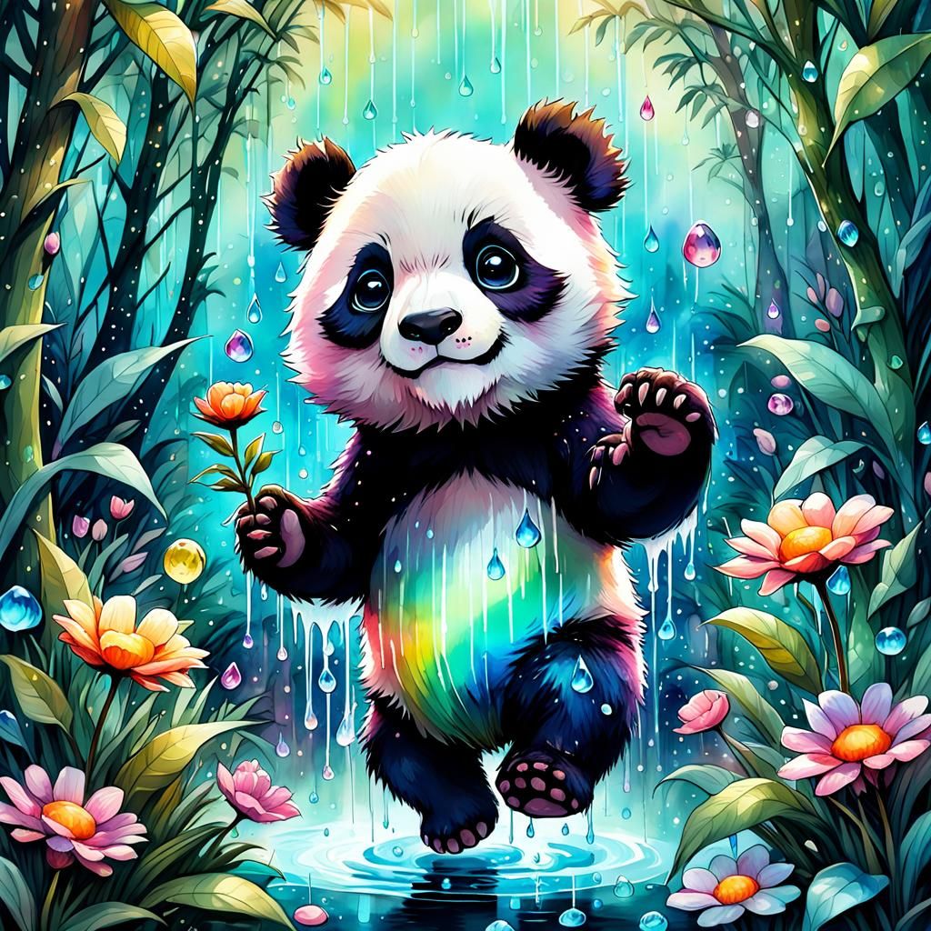 Adorable Chibi Panda in Enchanted Jungle