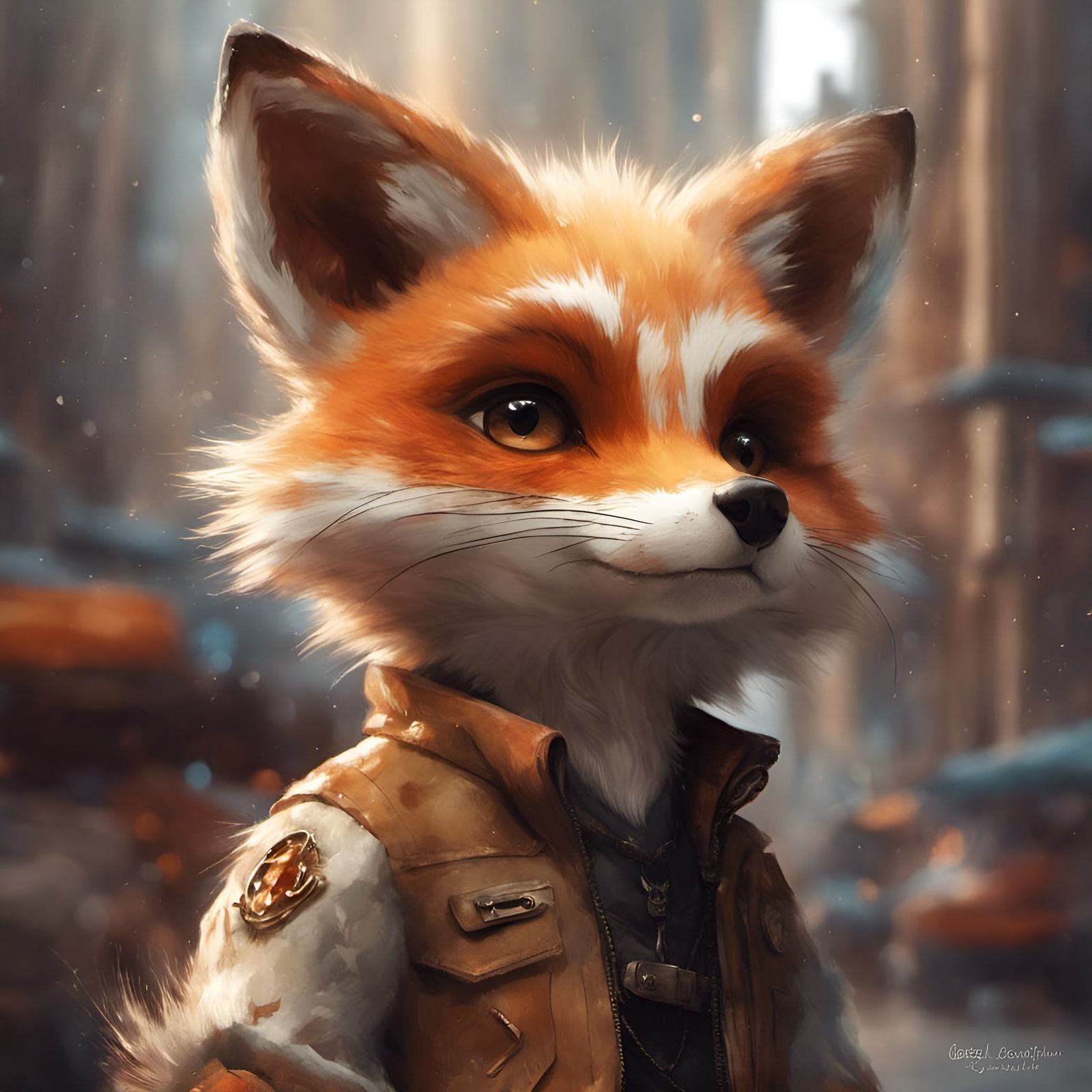 Chibi Fox in Street Clothes: Detailed Digital Art