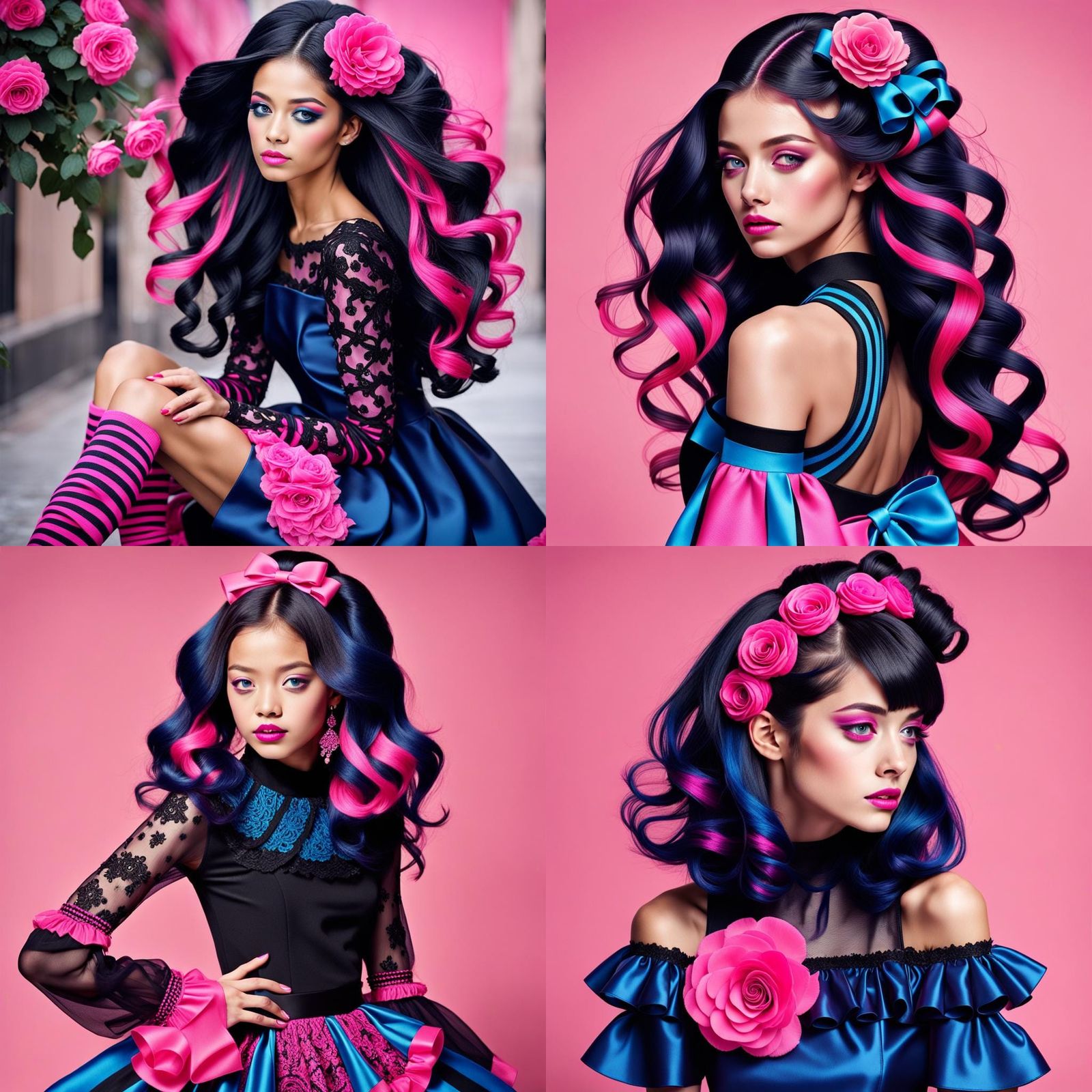 Young Woman Dancing with Dragon in City Street