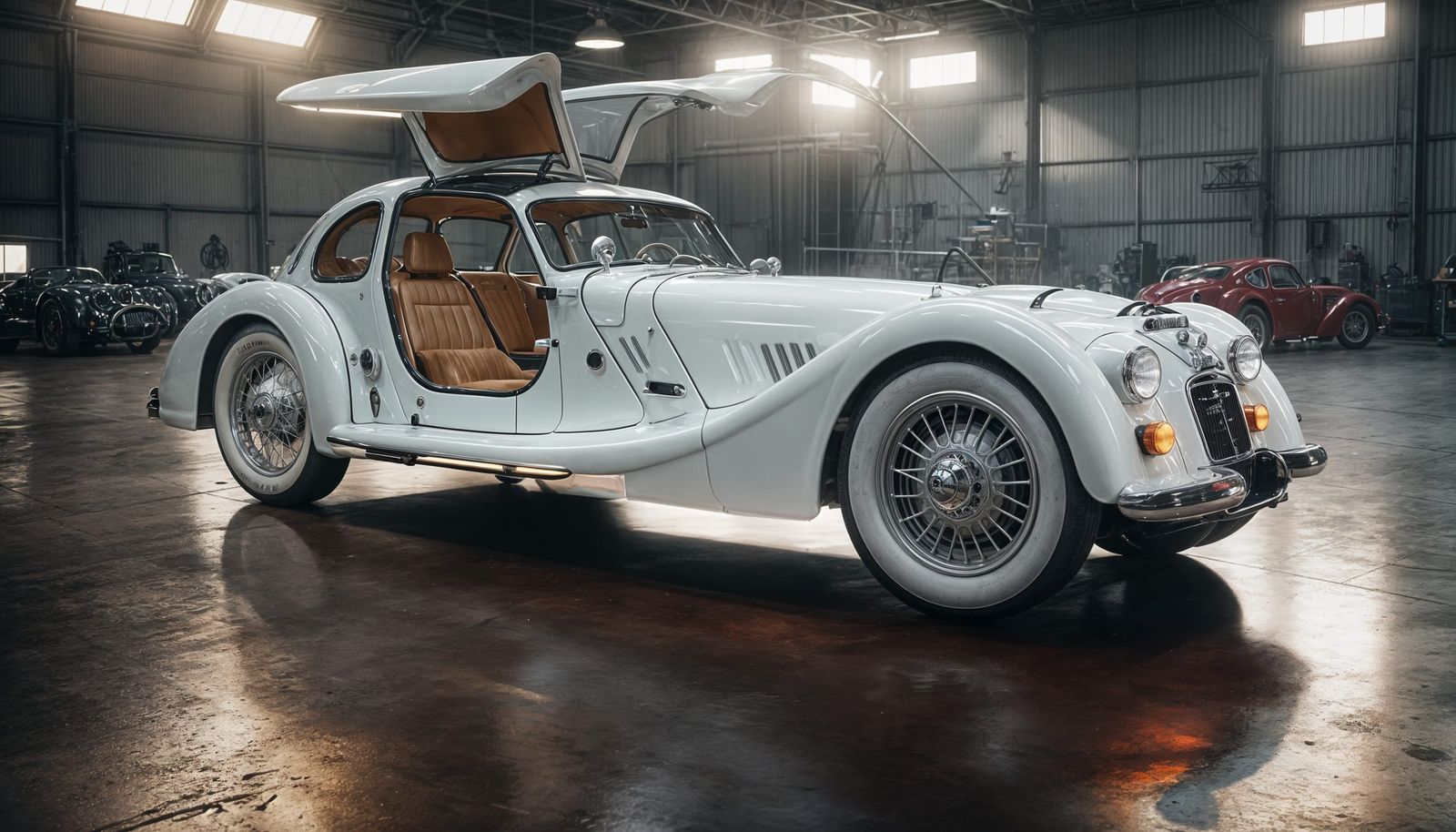 Gullwing Morgan Sport Coupe in Retro-Futuristic 2090 Science...