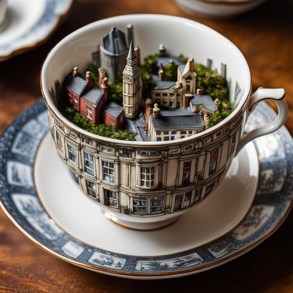 Miniature Victorian London City Inside Teacup