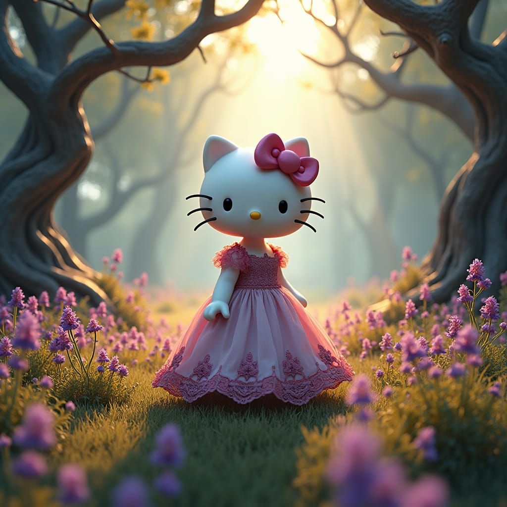 Hello Kitty Girl in Victorian Floral Fantasy