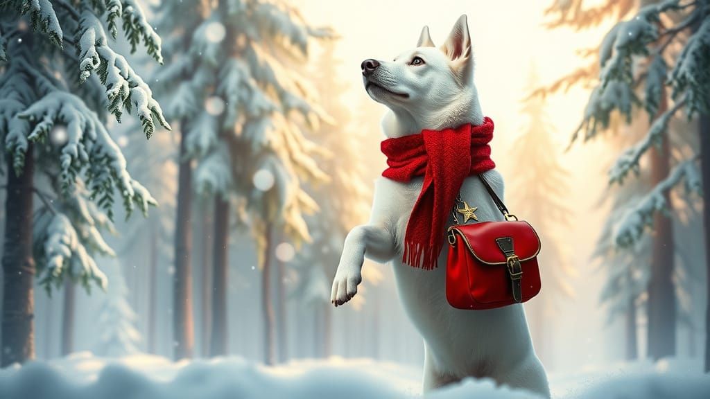 Majestic White Dog Embracing Winter Wonderland