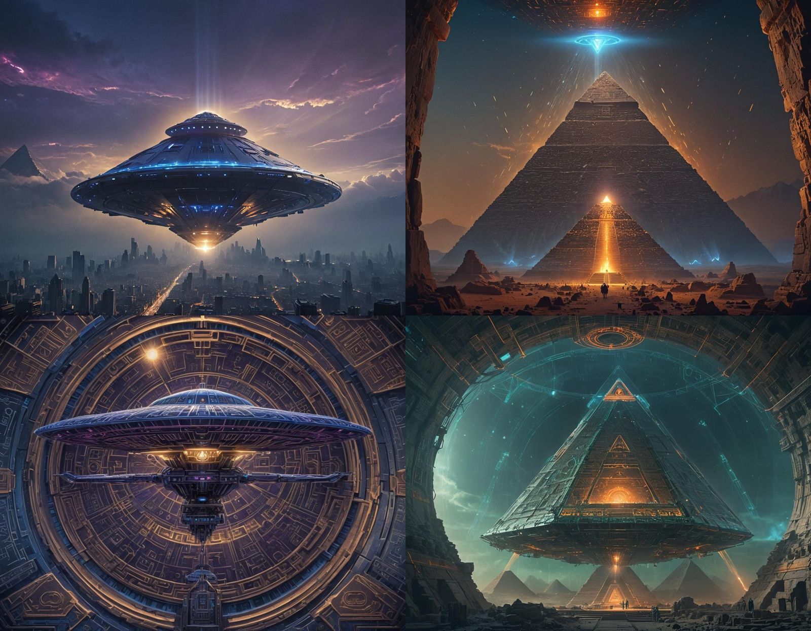 Blueprint for UFO-Pyramid Technology in Futuristic Style