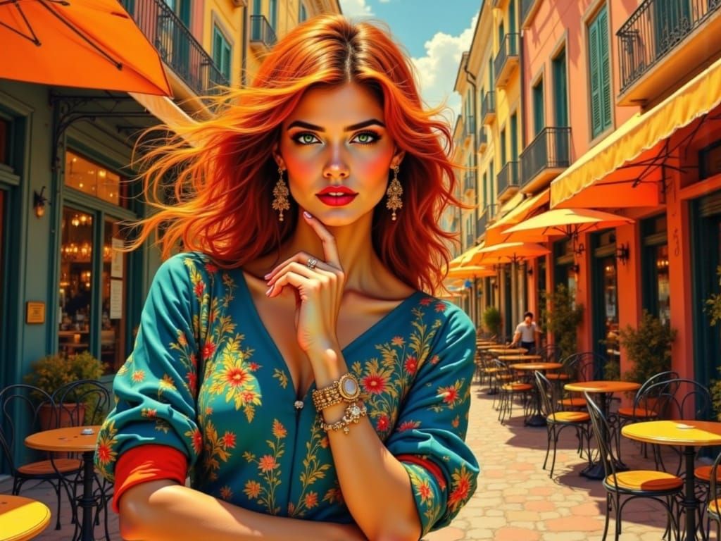 Confident Woman in Vibrant Cityscape