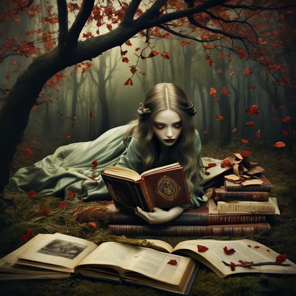 Surreal Transformation of a House into Books and Brambles