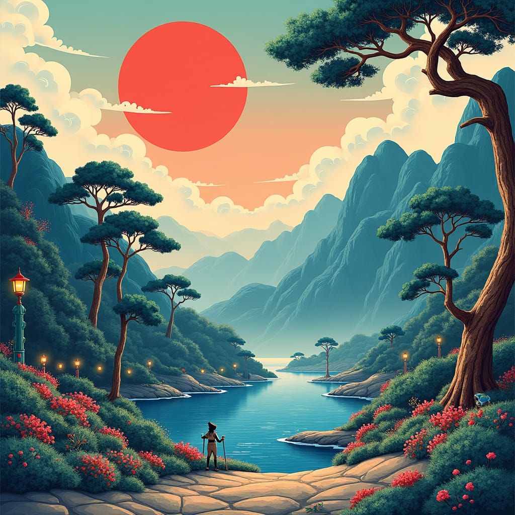 Ukiyo-e Inspired Japanese Woodblock Print Art