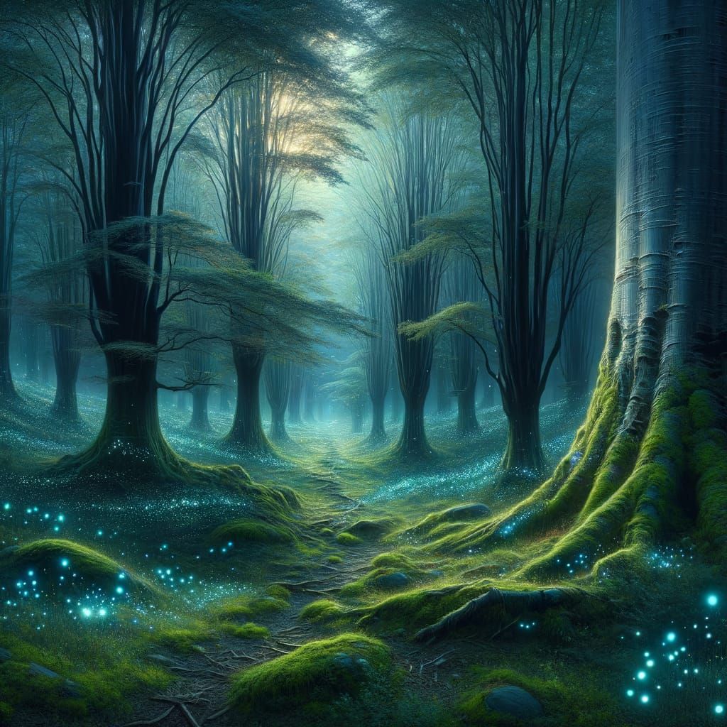 Serene Forest Clearing in Ethereal Moonlight