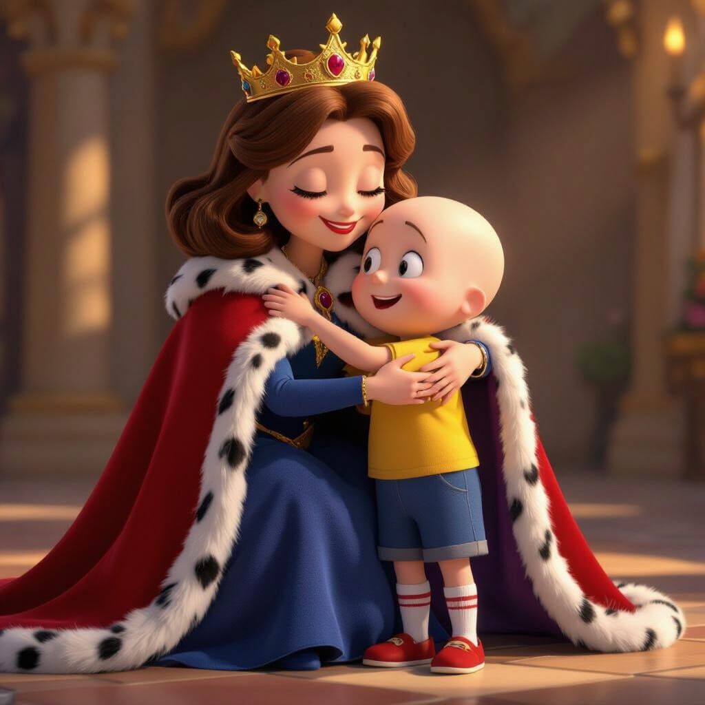 Queen Doris Hugs Caillou in Royal Embrace