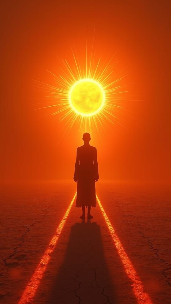 Godlike Figure in a Molten Desert Landscape