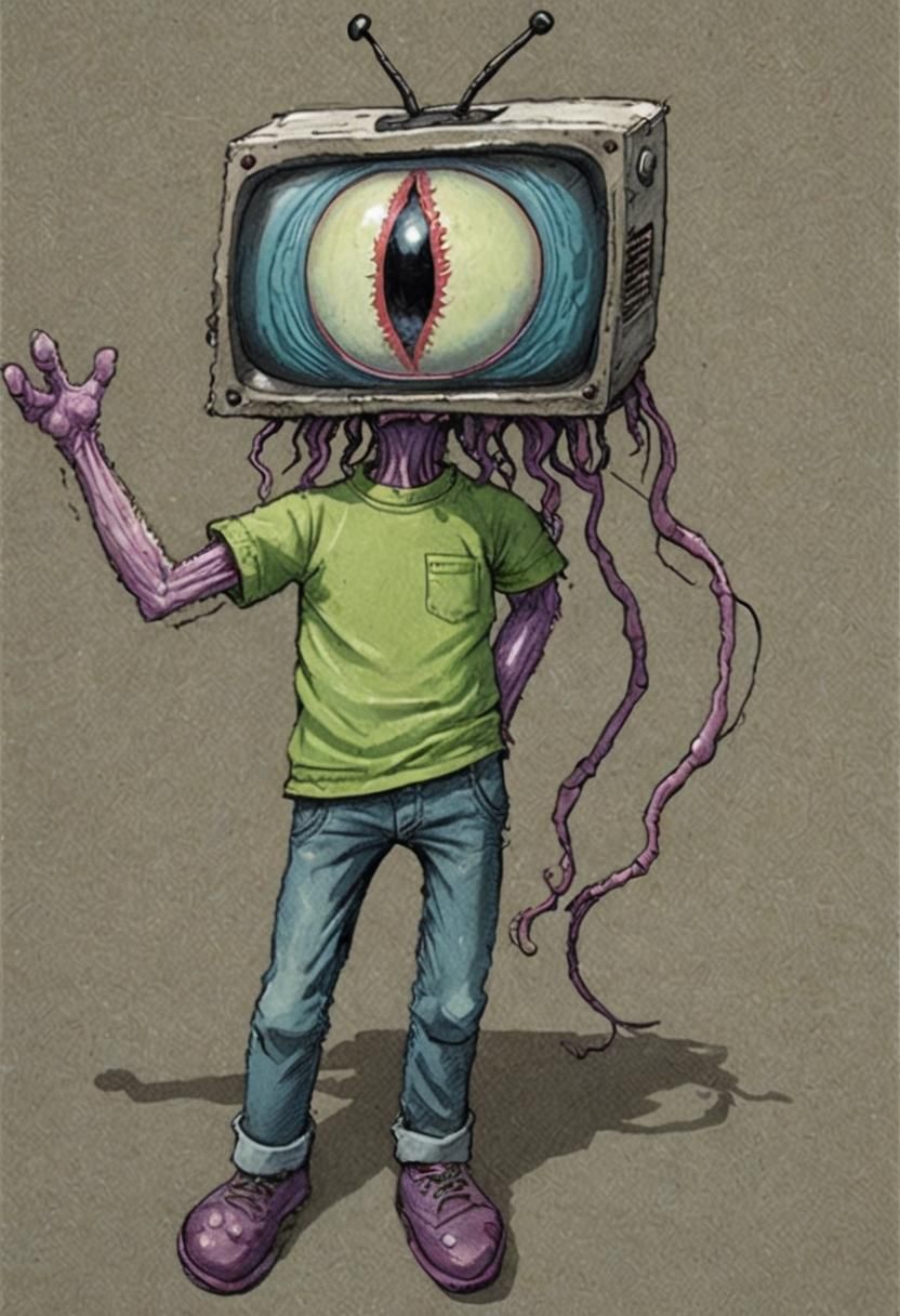 Friendly TV Headed Monster in Storybook Style