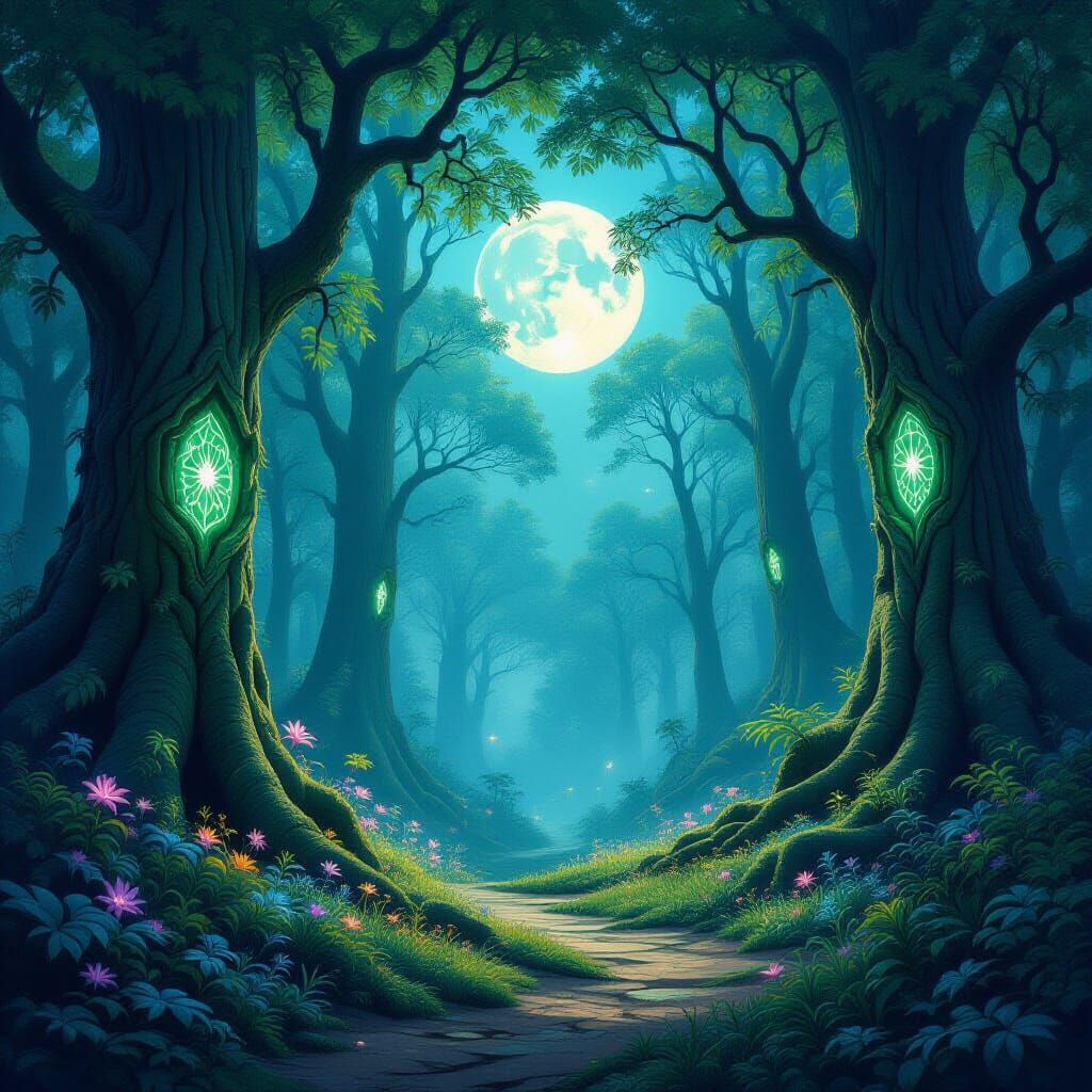 Mystical Forest Glade with Glowing Portal