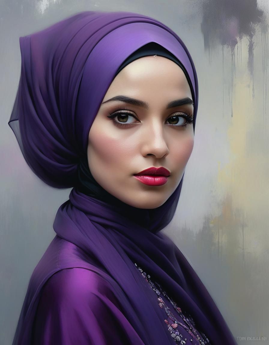 Woman in Purple Dress with Hijab Portrait