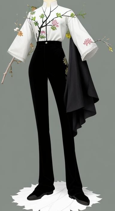 Embroidered Outfit with Metal and Wing Details
