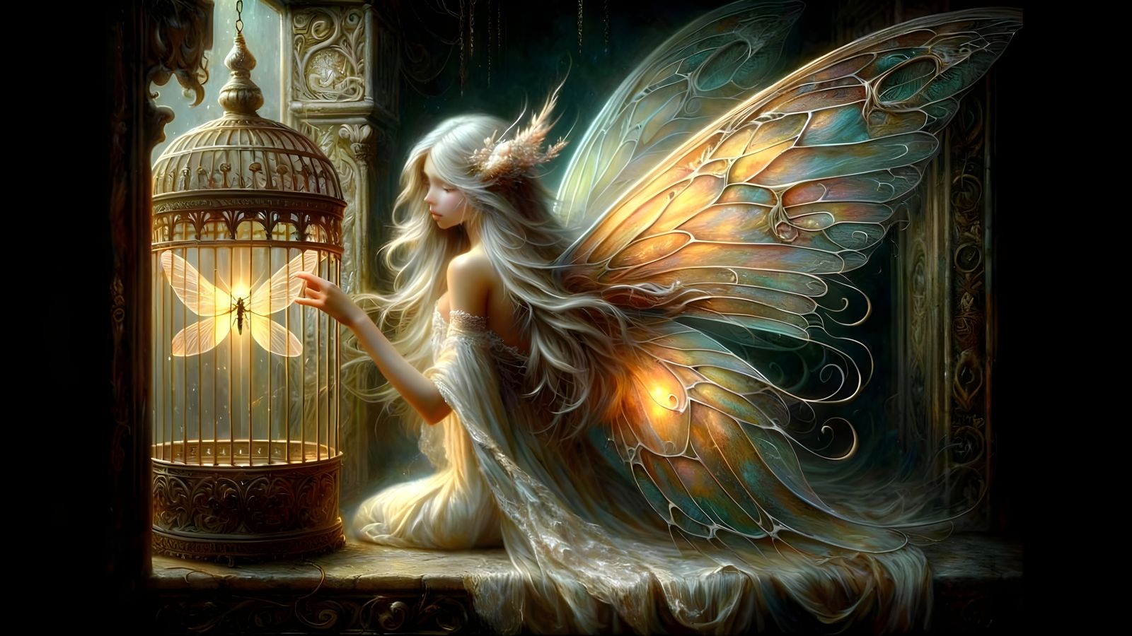 Sorrowful Sylph-Fairy Trapped in Bird Cage