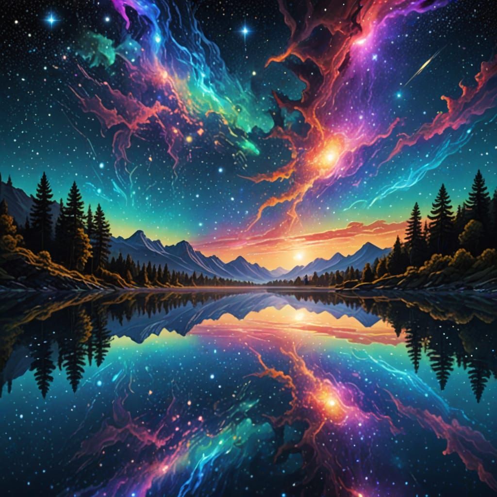 Cosmic Dreamscape Over Serene Lake