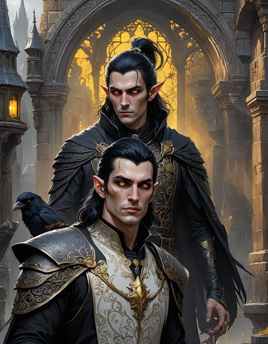 Gothic Shadar-Kai Nobleman with Raven, Detailed Matte Painti...