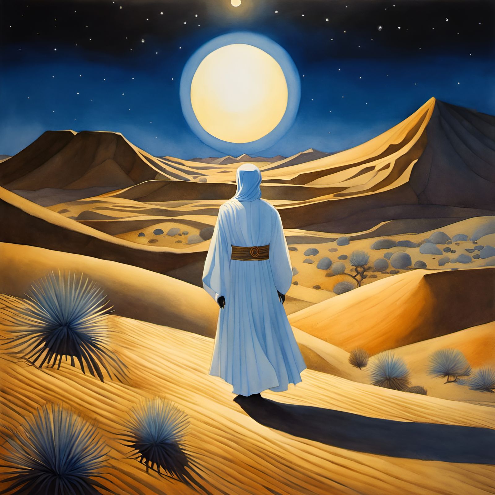Surreal Desert Light Figure in Anime Style
