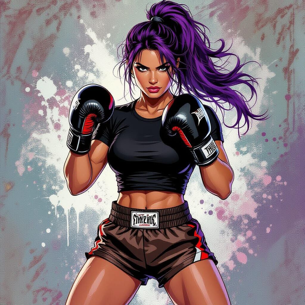 Curvy Boxer Girl in Graffiti Splash Street Art Style