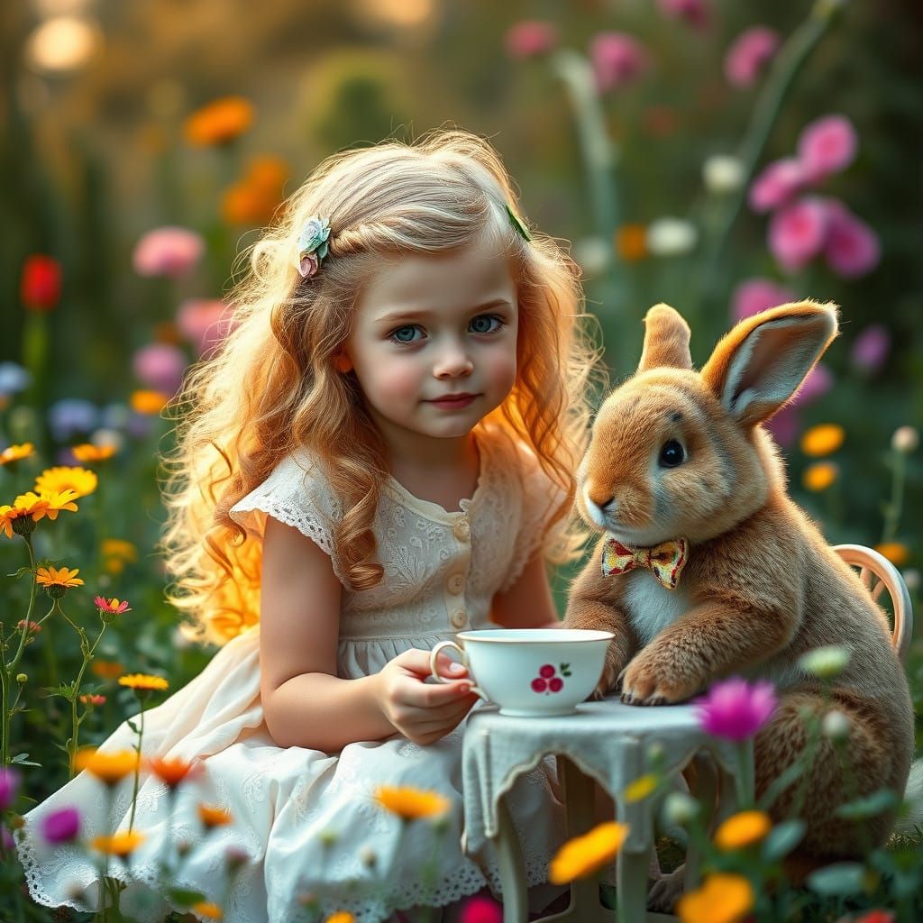 Whimsical Garden Tea Party with a Gentle Girl and Her Fuzzy....