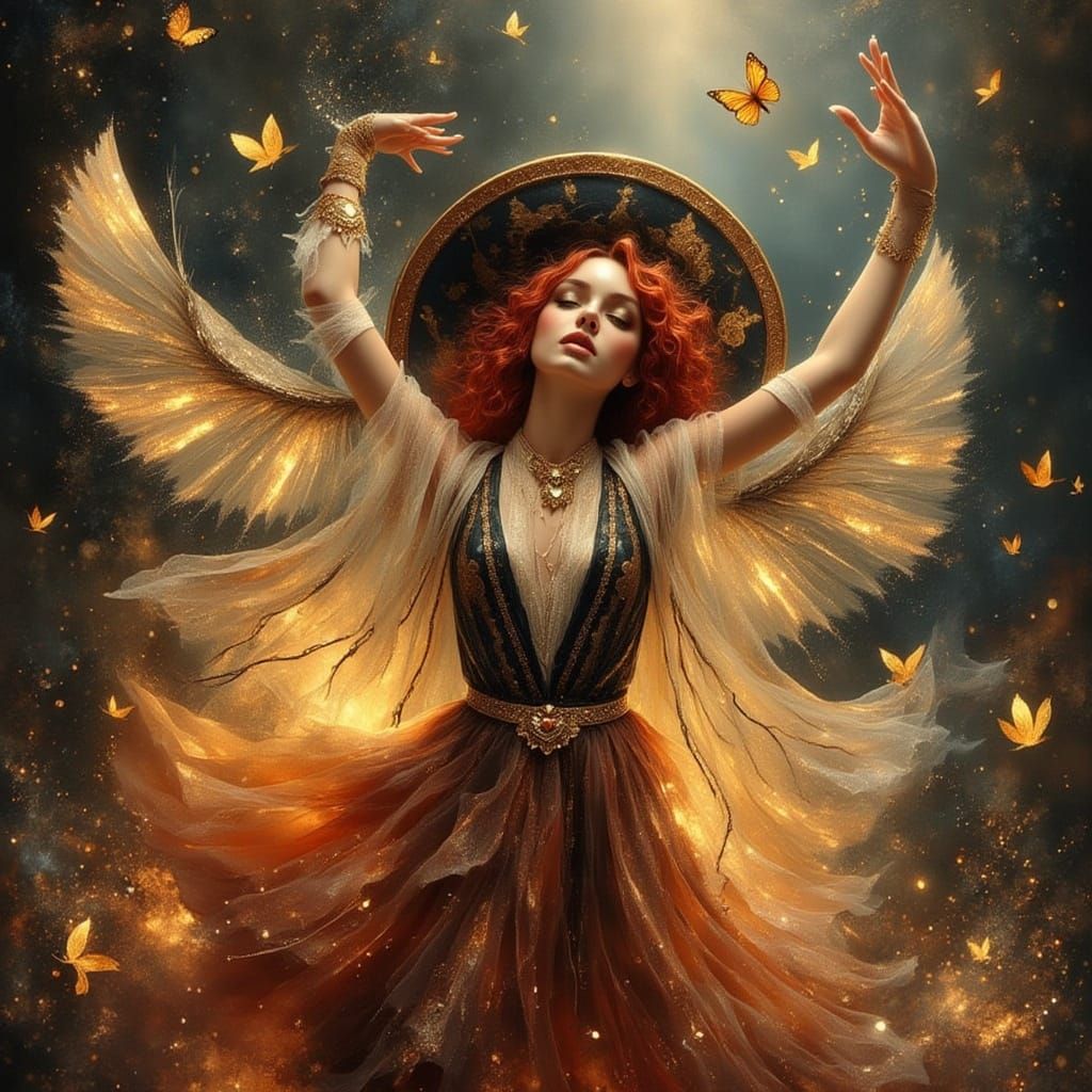 Gypsy Dancer in Fiery Dance: Whimsical Anime Style Portrait