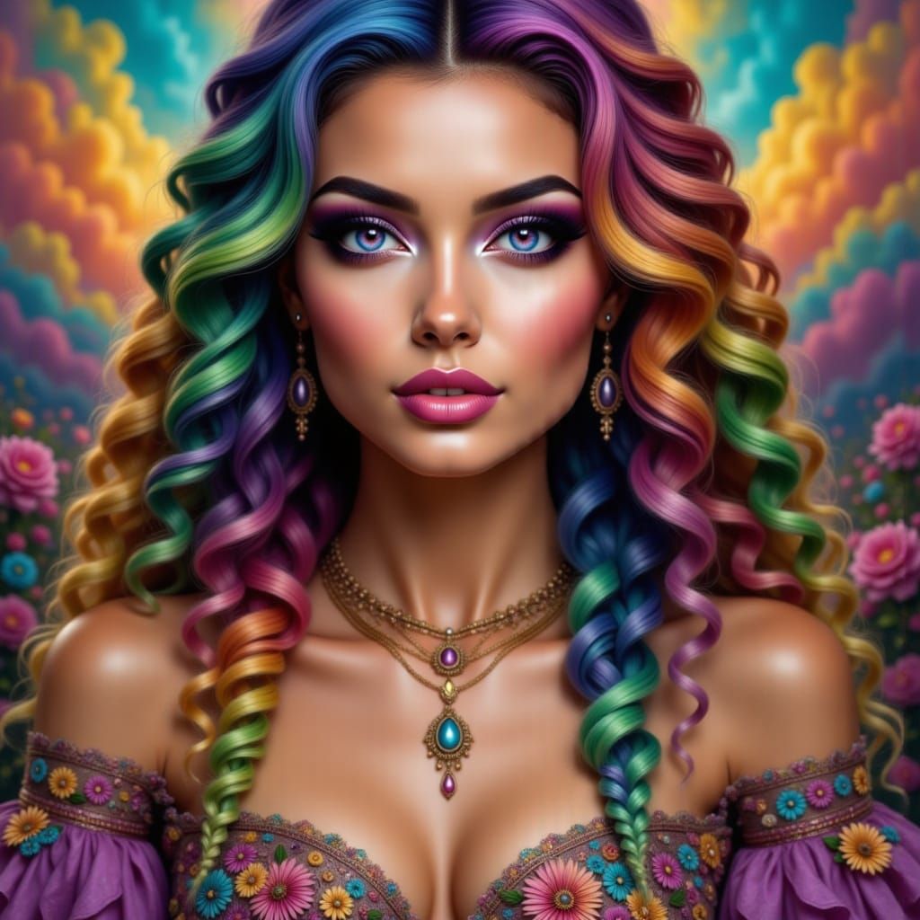 Glamorous Witch with Rainbow Braided Hair