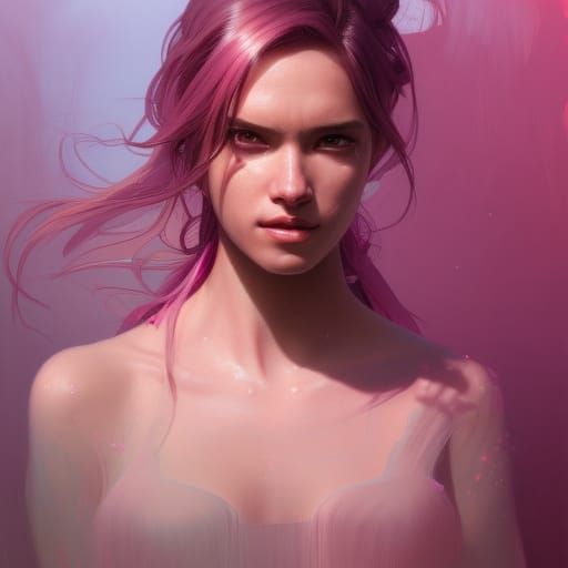 Hyperdetailed Pink Woman Portrait in Artgerm Style