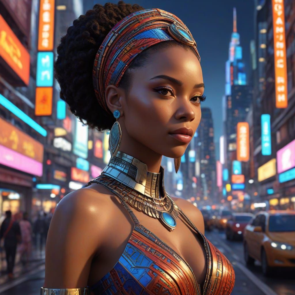 Regal Afrofuturism Portrait in Vibrant Colors and Intricate ...
