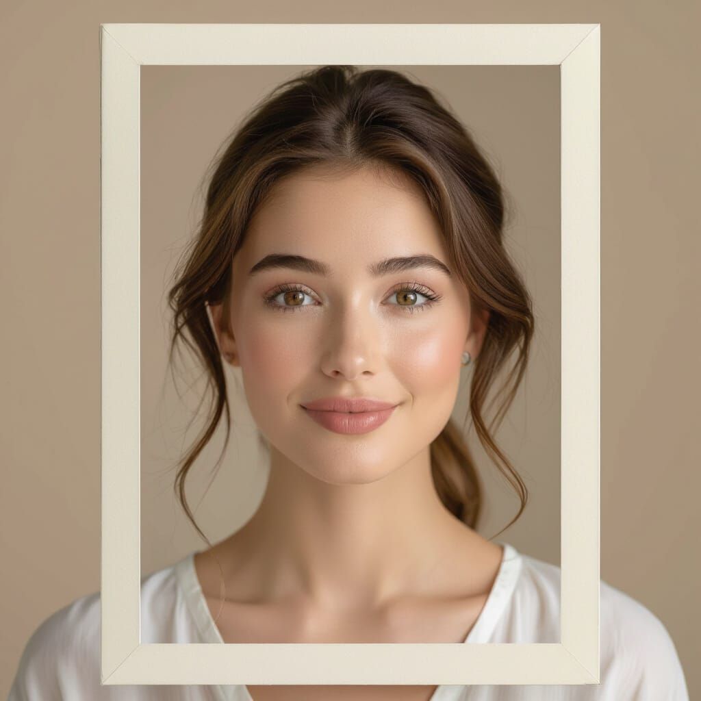 Passport Portrait of Young Woman with Kind Eyes