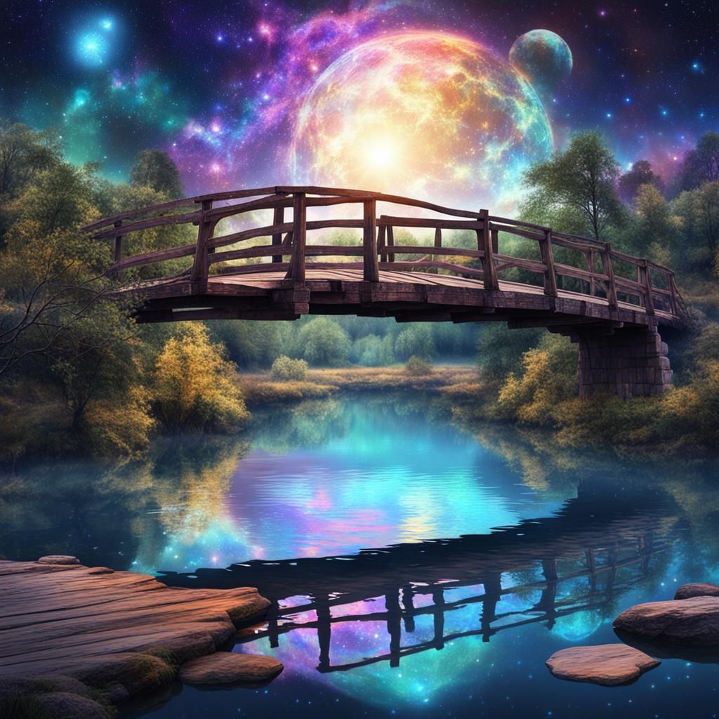 Wooden Bridge: Holographic Astral Cosmic Illustration