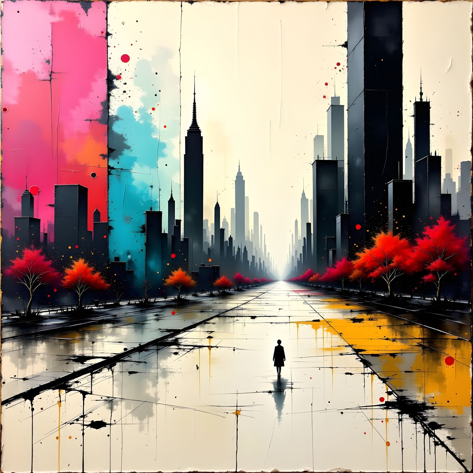 Abstract Cityscape in Impasto Knife Style