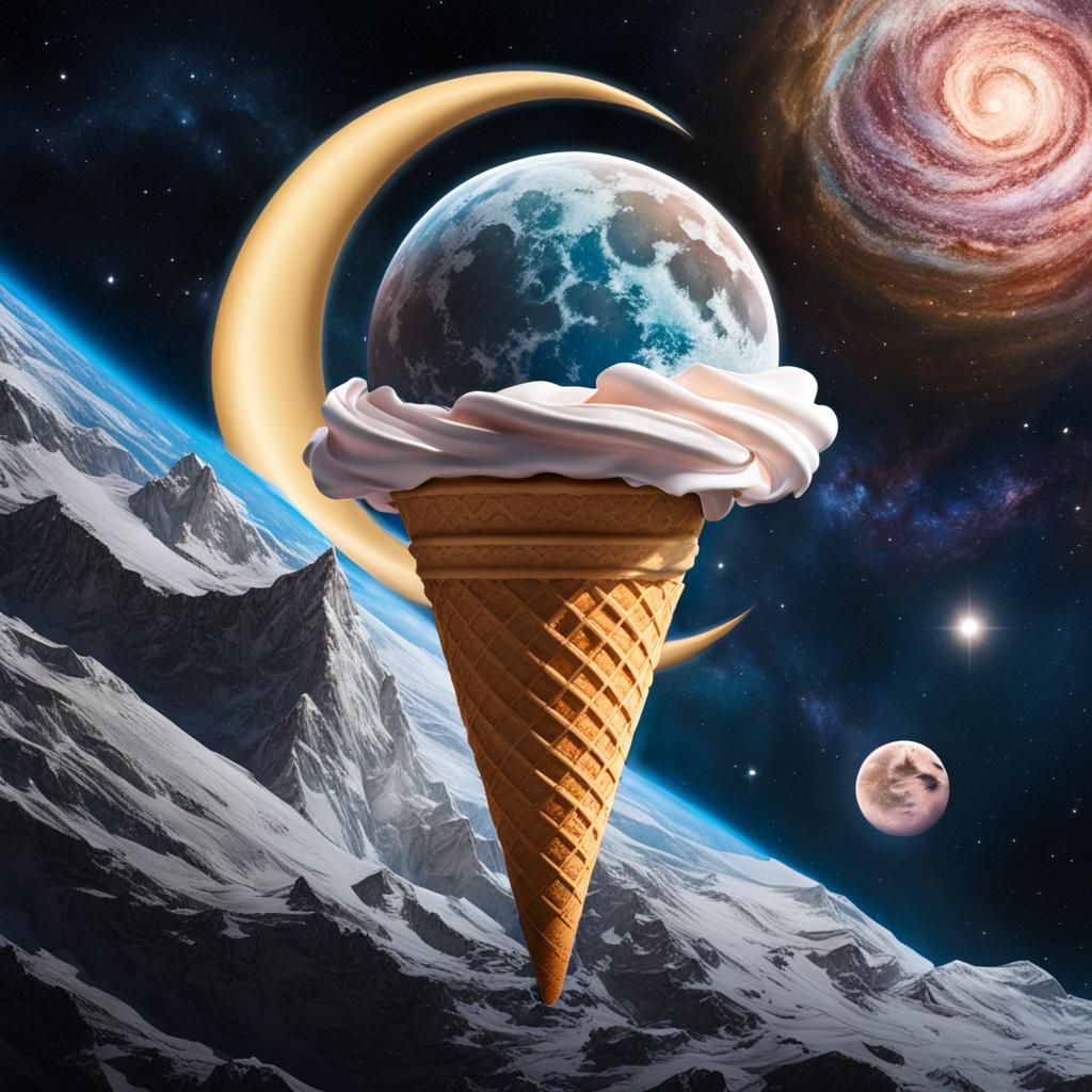 Crescent Moon Ice Cream Cone in Space